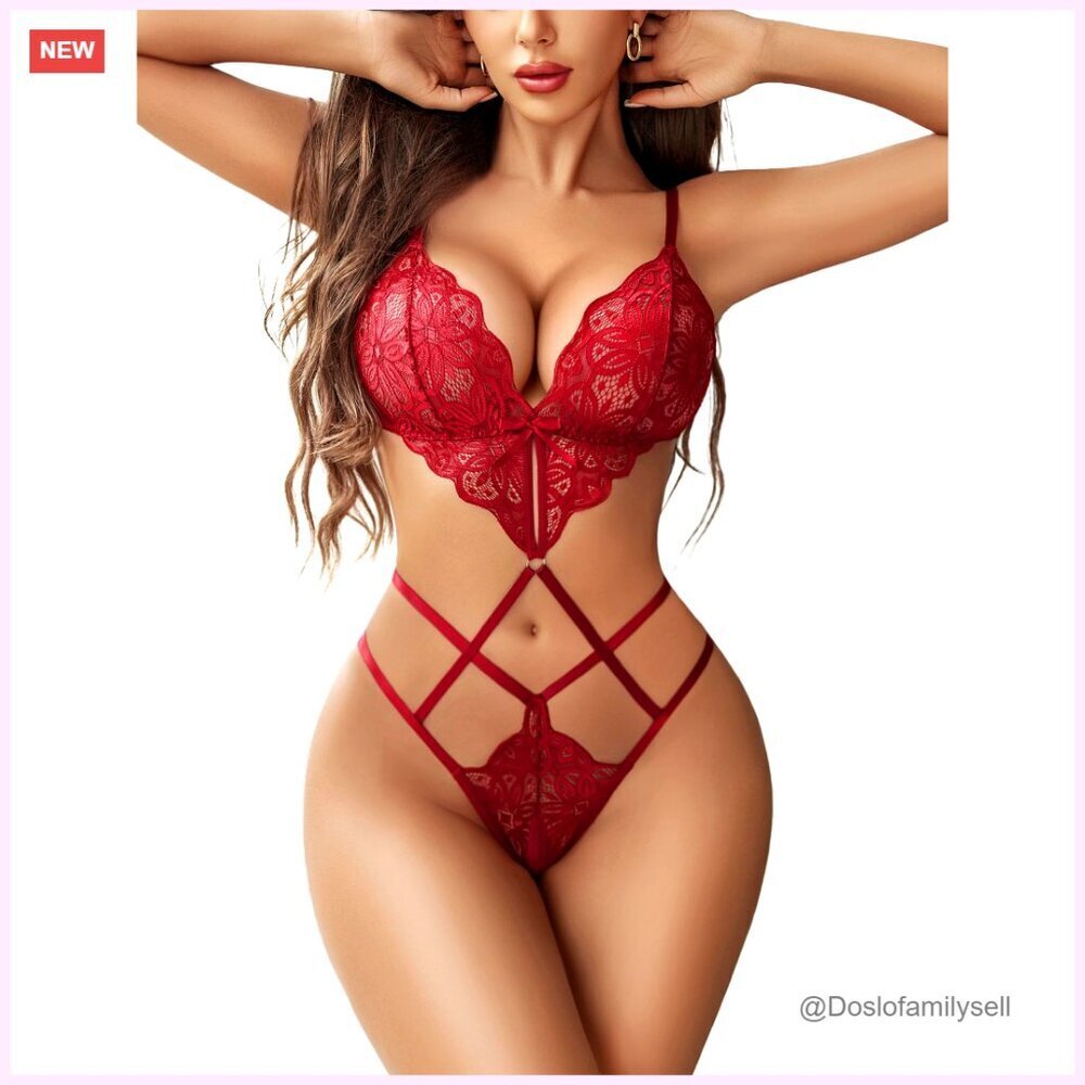 Lace Teddy Bodysuit Deep V Cut Out Adjustable Straps Sexy Lingerie Babydoll